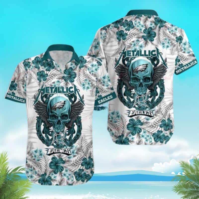Skull And Flower Pattern NFL Philadelphia Eagles Hawaiian Shirt