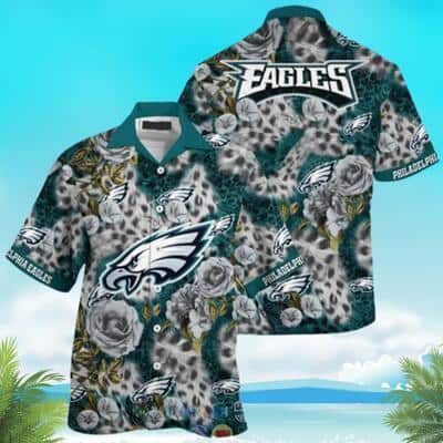 NFL Philadelphia Eagles Hawaiian Shirt Leopard Rose Pattern