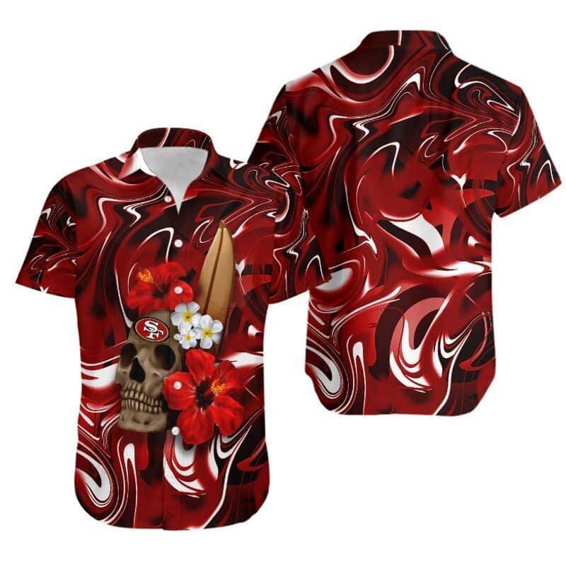 NFL San Francisco 49ers Hawaiian Shirt Skull And Hibiscus Flower