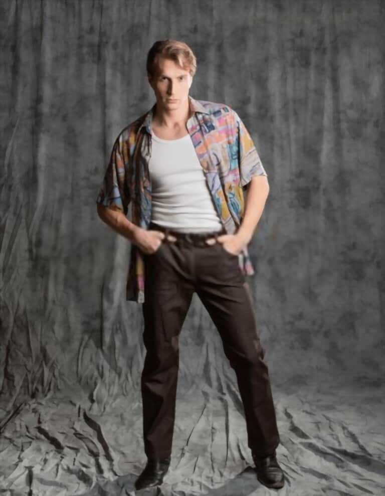 a man wearing Hawaiian shirt with pattern 1960 style's on the basic background a man wearing Hawaiian shirt with pattern 1960 style's on the basic background