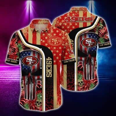 NFL San Francisco 49ers Hawaiian Shirt Skull US Flag