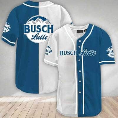 Busch Latte Baseball Jersey White And Blue Split Beer Lovers Gift