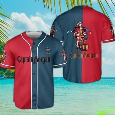 Red And Navy Split Captain Morgan Baseball Jersey