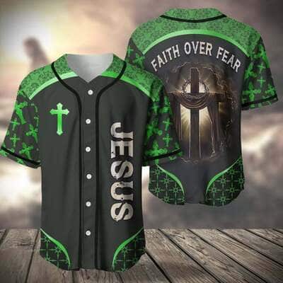 Green Jesus Baseball Jersey Faith Over Fear