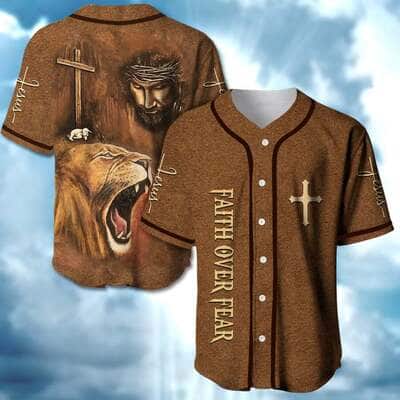 Jesus And Lion Baseball Jersey Faith Over Fear