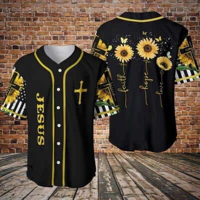 Amazing Sunflower And Jesus Baseball Jersey Faith Hope Love