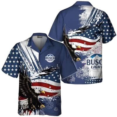 Busch Light Hawaiian Shirt US Flag And Eagle 4 Of July Independence Day