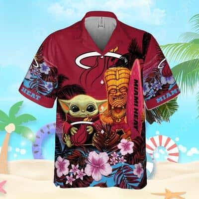Baby Yoda Loves Miami Heat Hawaiian Shirt Gift For Basketball Fans