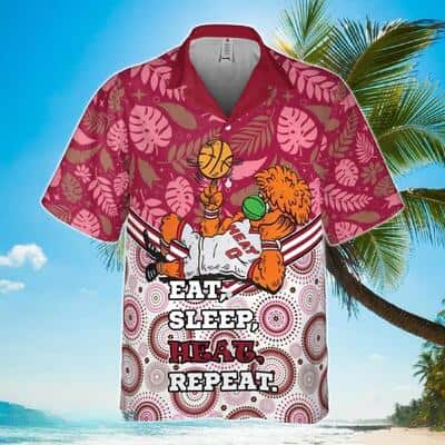 Burnie Miami Heat Hawaiian Shirt Eat Sleep Heat Repeat Palm Leaves Pattern