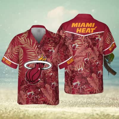 NBA Miami Heat Hawaiian Shirt Palm Leaves On Red Background