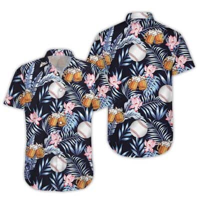 Aloha Baseball And Beer Hawaiian Shirt Tropical Pattern Beach Lovers Gift