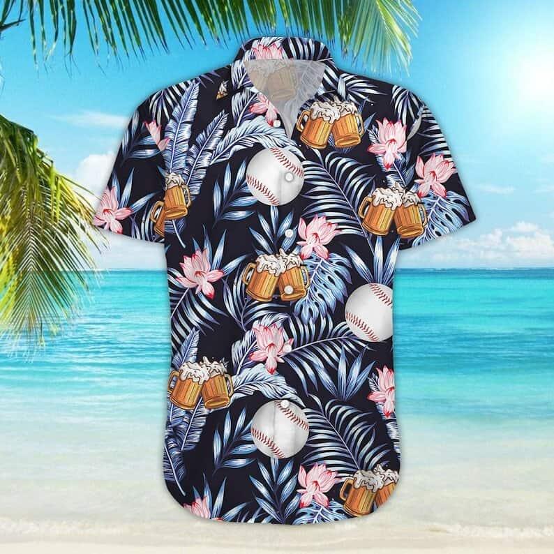 Aloha Baseball And Beer Hawaiian Shirt Tropical Pattern Beach Lovers Gift