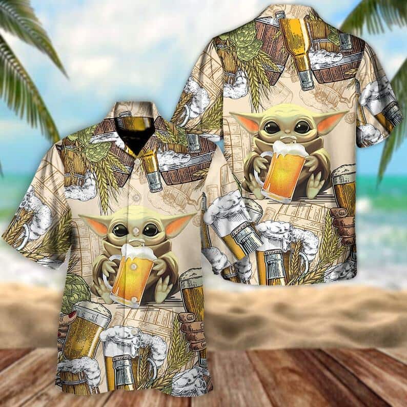 Aloha Star Wars Baby Yoda And Wheat Beer Hawaiian Shirts