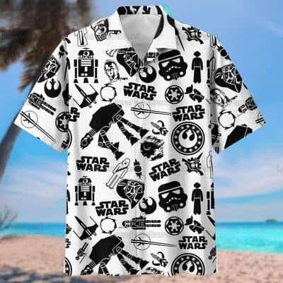White Aloha Star Wars Hawaiian Shirts Black Pattern Summer Beach Gift