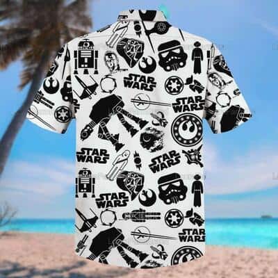 White Aloha Star Wars Hawaiian Shirts Black Pattern Summer Beach Gift