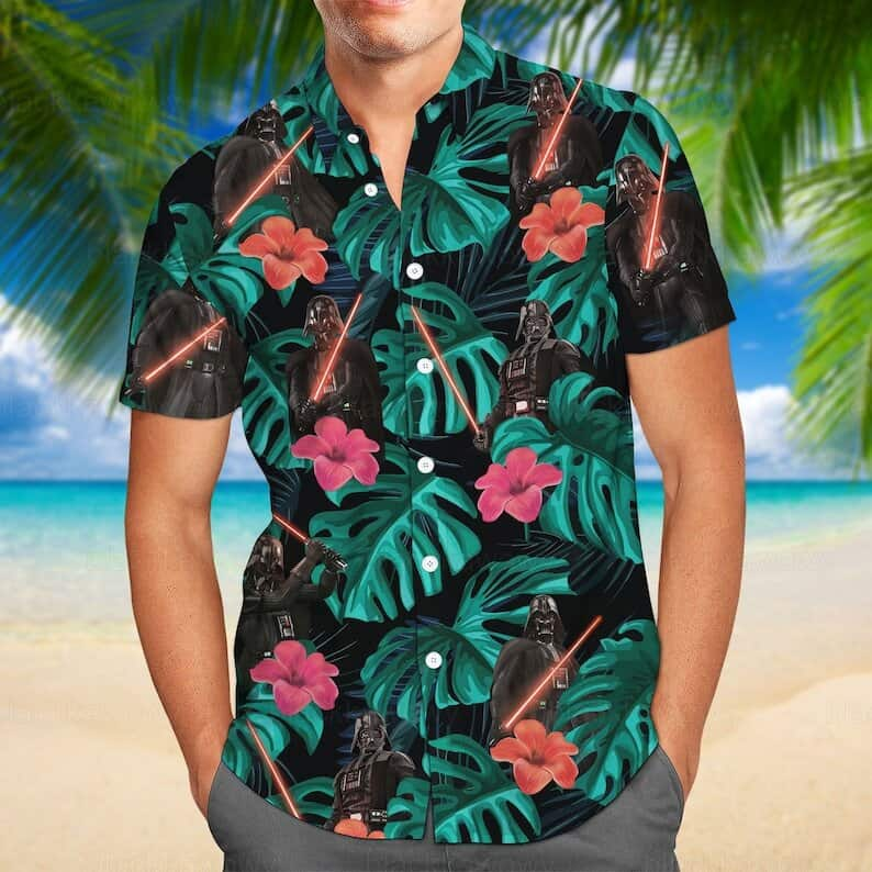 White Aloha Star Wars Darth Vader Hawaiian Shirt Banana Leaves Pattern  Beach Gift