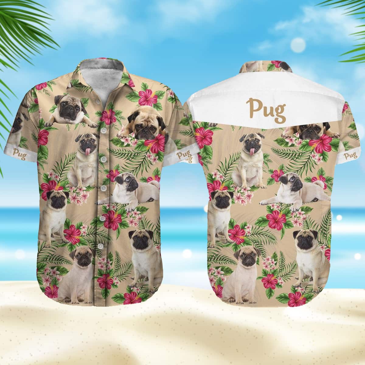 Tropical Flower Pattern With Pug Hawaiian Shirt For Dog Lovers