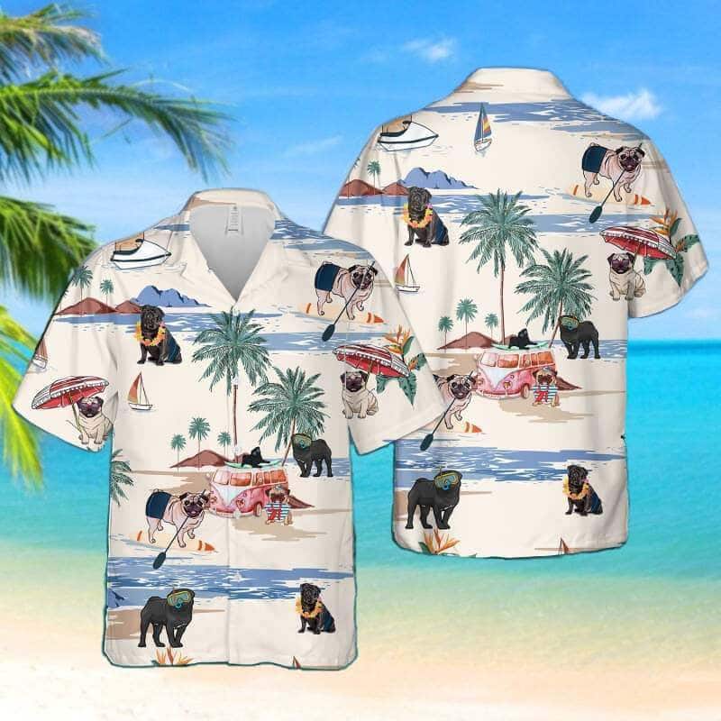 Beige Aloha Pug Hawaiian Shirt Summer Vacation Gift