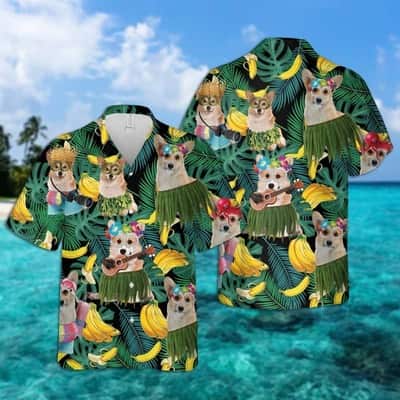 Funny Corgi Hawaiian Shirt Banana Leaves Pattern Summer Beach Gift