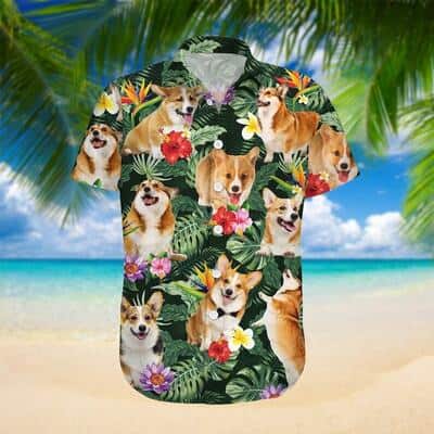 Corgi Dog Hawaiian Shirt Palm Leaves Pattern Summer Gift For Corgi Lovers