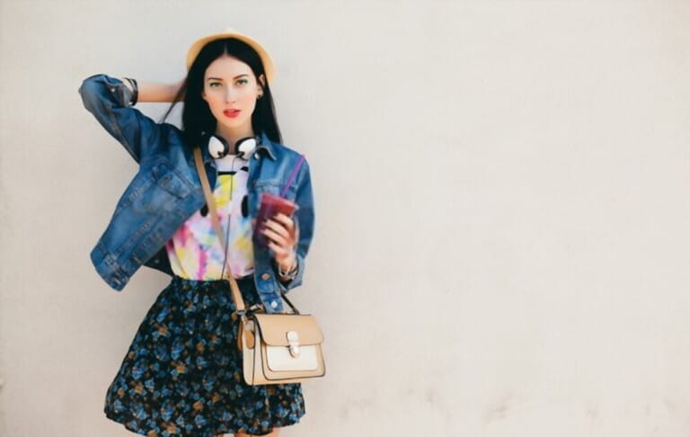 young beautiful happy stylish hipster girl, cocktail, smoozy drink, denim jacket, smiling, fashion, teen, cool accessories, purse, hat, sunglasses, amazed, vintage style outfit, wall background young beautiful happy stylish hipster girl, cocktail, smoozy drink, denim jacket, smiling, fashion, teen, cool accessories, purse, hat, sunglasses, amazed, vintage style outfit, wall background