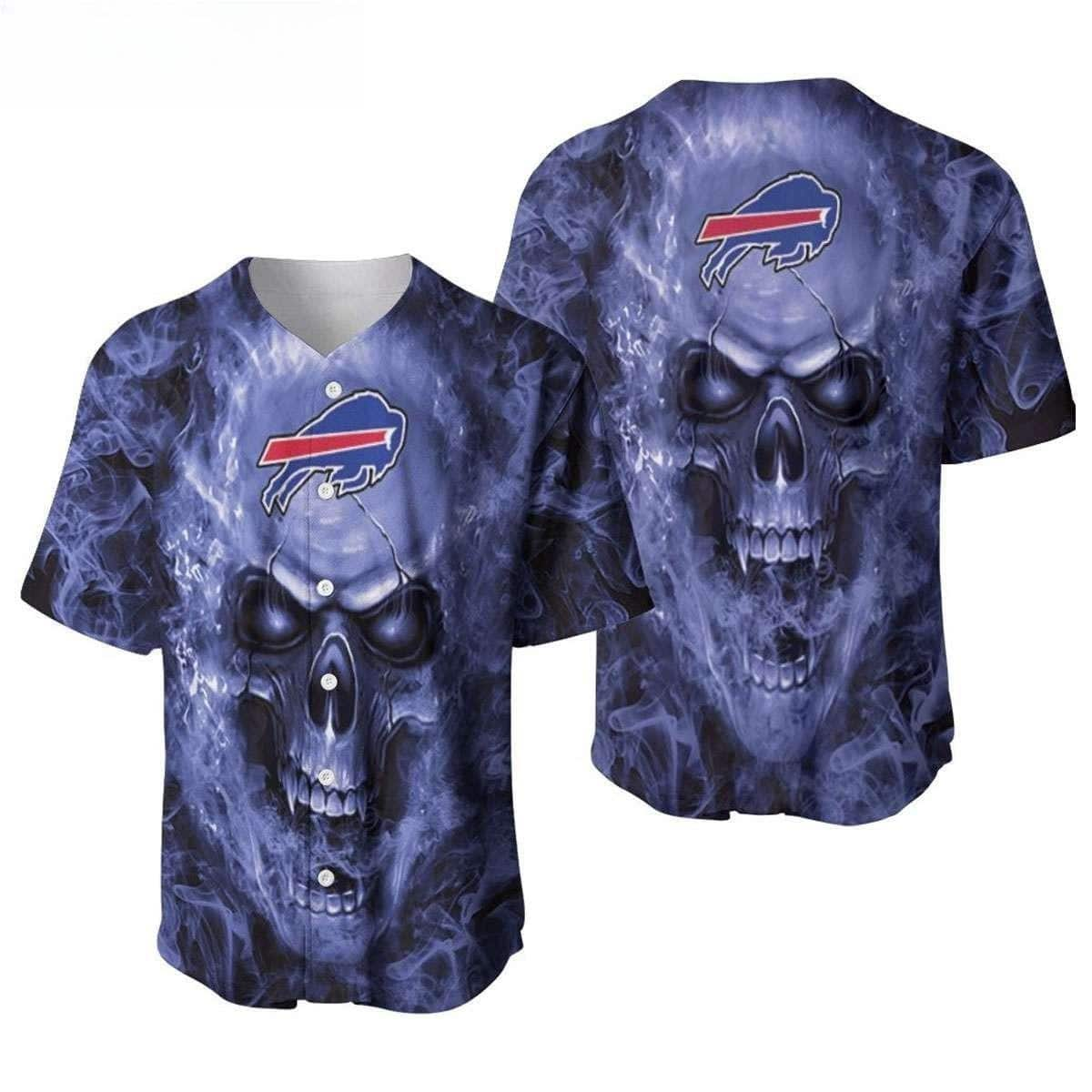 NFL Buffalo Bills Baseball Jersey Smoke Skull Pattern