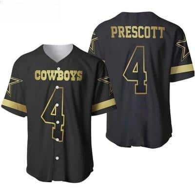 NFL Dallas Cowboys Baseball Jersey Dak Prescott Black Golden