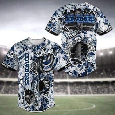 NFL Dallas Cowboys Baseball Jersey Skeleton And Flowers Pattern