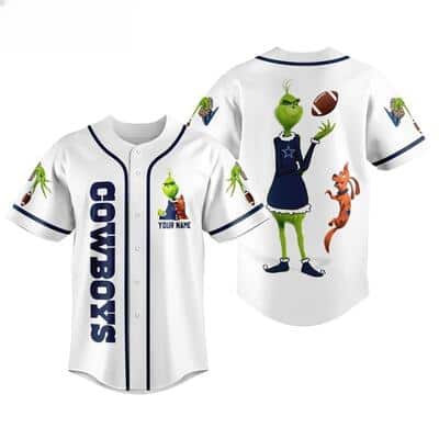 Personalized NFL Dallas Cowboys Baseball Jersey Grinch With Ball Custom Name
