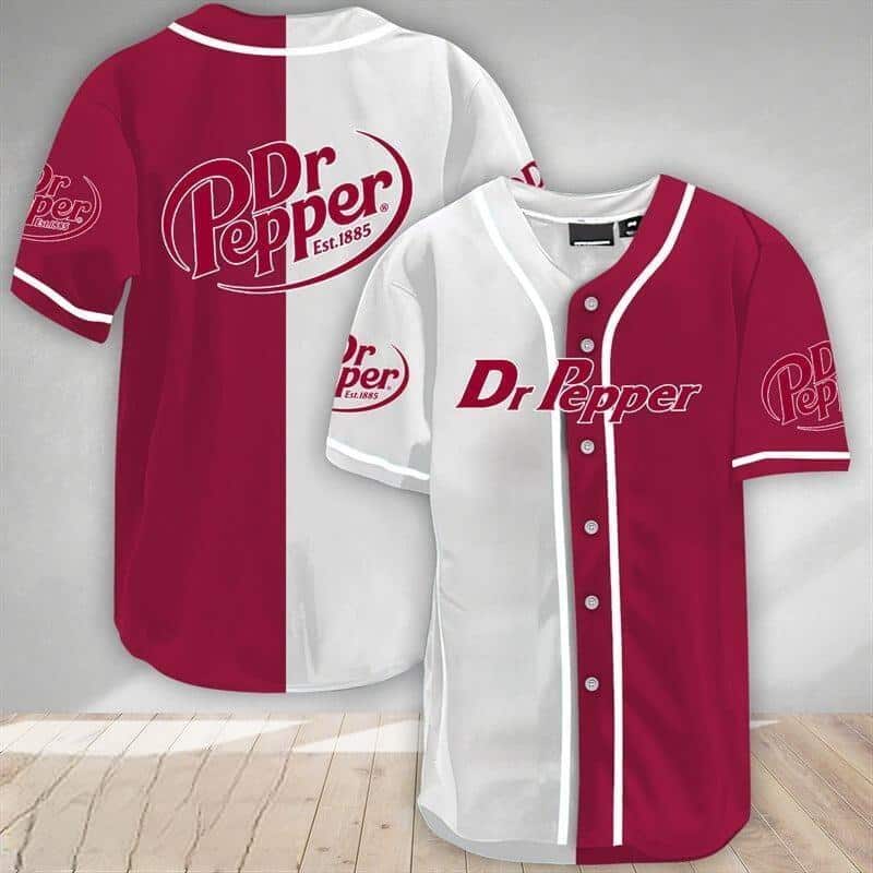 White And Crimson Split Dr Pepper Baseball Jersey Beer Lovers Gift