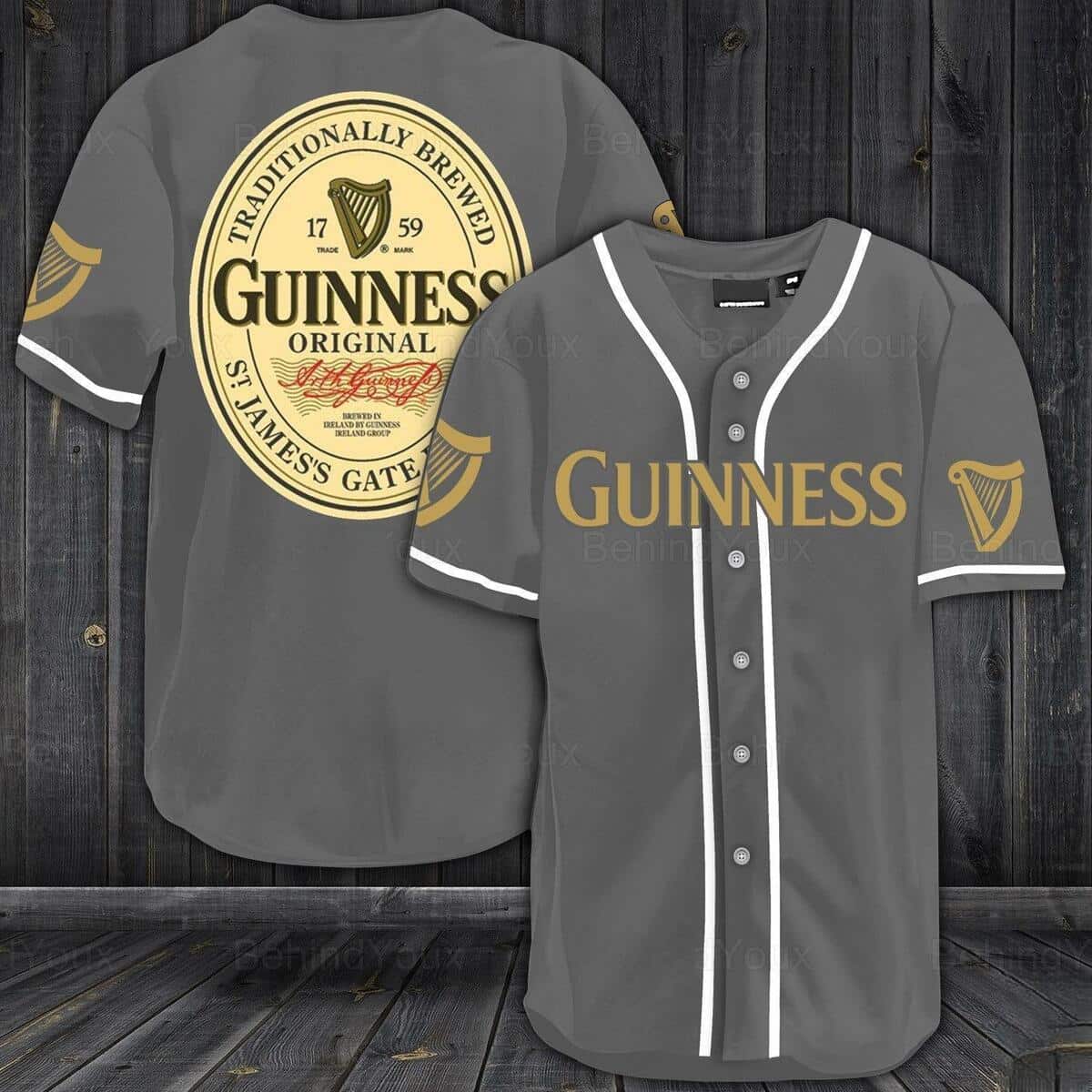 Grey Guinness Beer Baseball Jersey Sports Gift For Him
