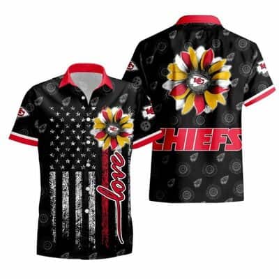 Black Aloha NFL Kansas City Chiefs Hawaiian Shirt Sunflower Stripe Pattern
