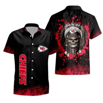 Black Aloha Skull With NFL Kansas City Chiefs Hawaiian Shirt Gift For Beach Lovers