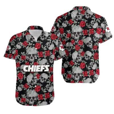 Black Aloha NFL Kansas City Chiefs Hawaiian Shirt Roses And Skull