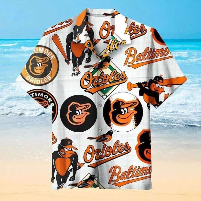 White Aloha MLB Baltimore Orioles Hawaiian Shirt Beach Gift For Him