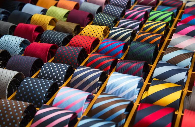 Colorful tie collection in men's store Colorful tie collection in men's store