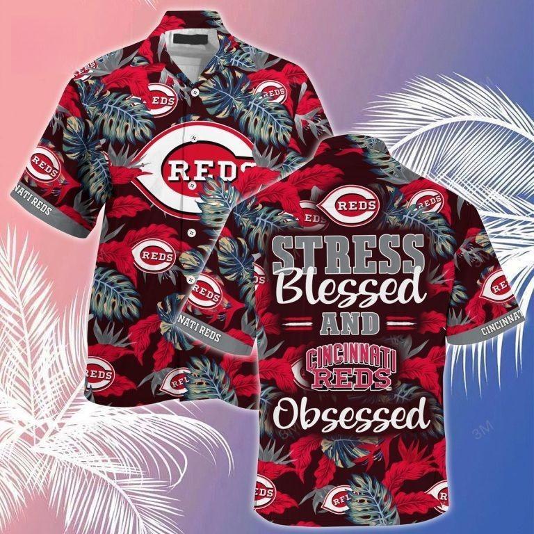 MLB Cincinnati Reds Hawaiian Shirt Stress Blessed Obsessed Aloha Beach Trip Gift