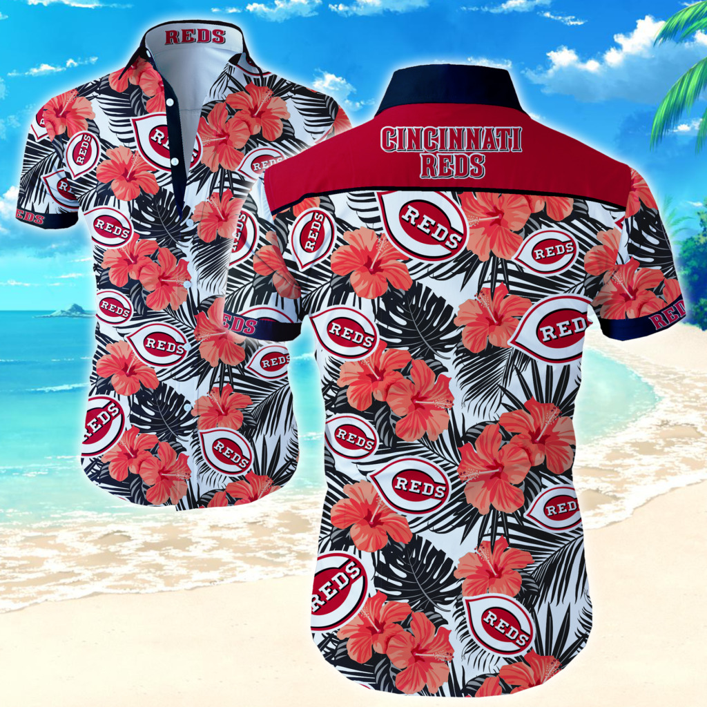 MLB Cincinnati Reds Hawaiian Shirt Red Hibiscus Flowers Beach Trip Gift