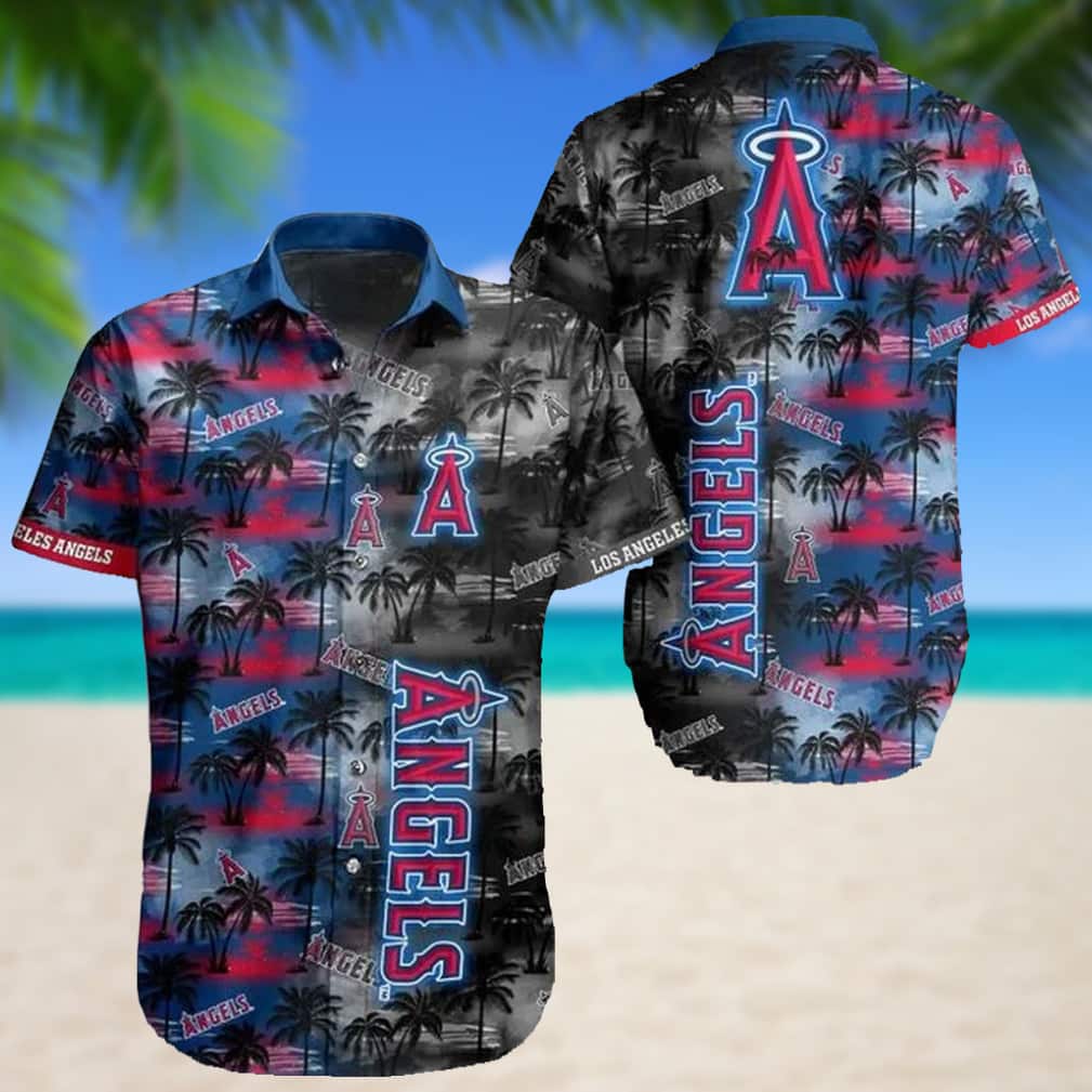 MLB Los Angeles Angels Hawaiian Shirt Palm Trees Island Aloha Beach Gift