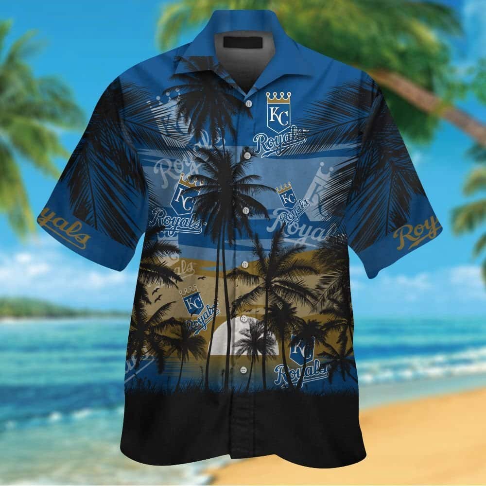 Vintage MLB Kansas City Royals Hawaiian Shirt Sunset Landscape Gift For Beach Lovers
