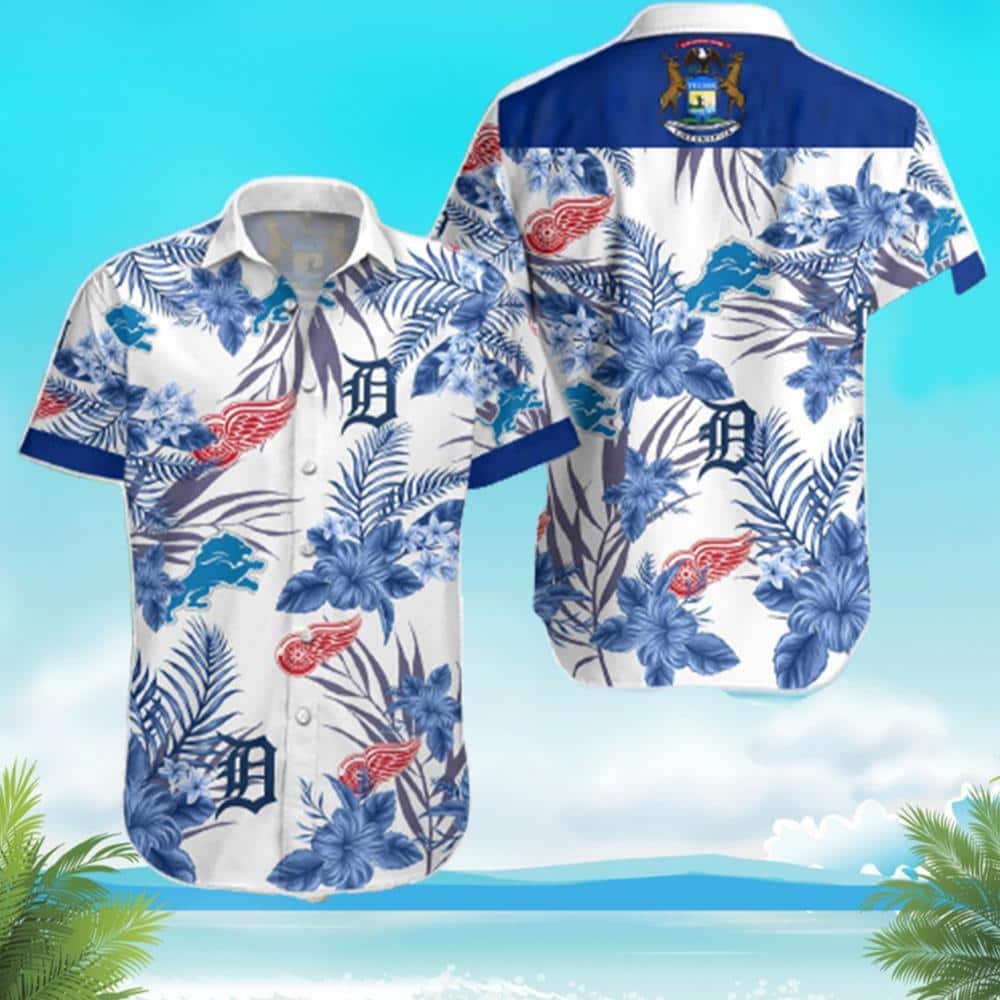 Aloha MLB Detroit Tigers Lions Red Wing Hawaiian Shirt Basic Tropical Flora Gift For Beach Summer Vacation