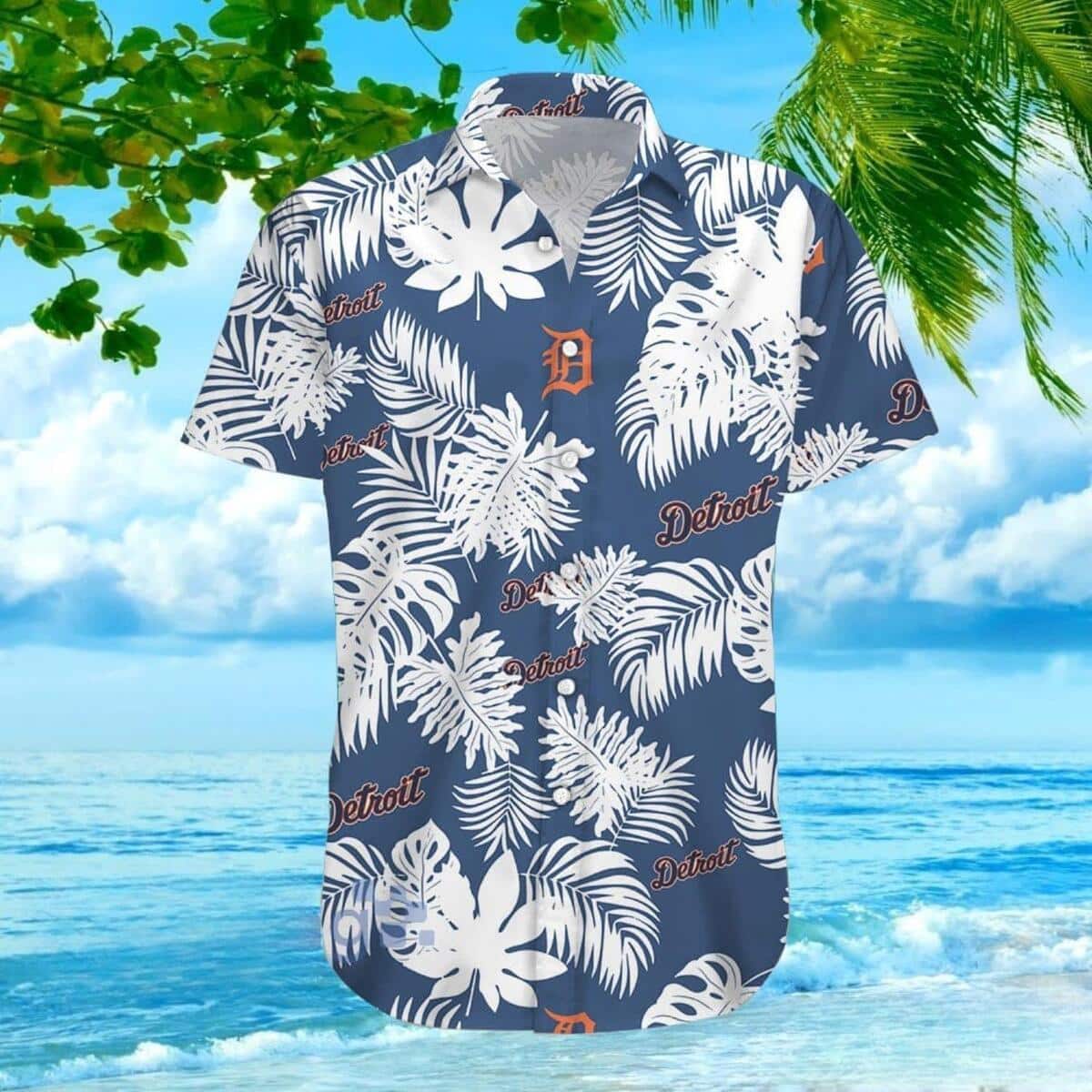 MLB Detroit Tigers Hawaiian Shirt Simple Palm Leaves Pattern Summer Aloha Gift For Baseball Clubs