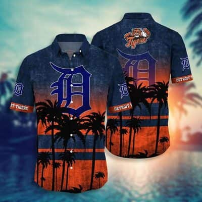 Vintage MLB Detroit Tigers Hawaiian Shirt Tropical Plant At Sunset Aloha Beach Lovers Gift
