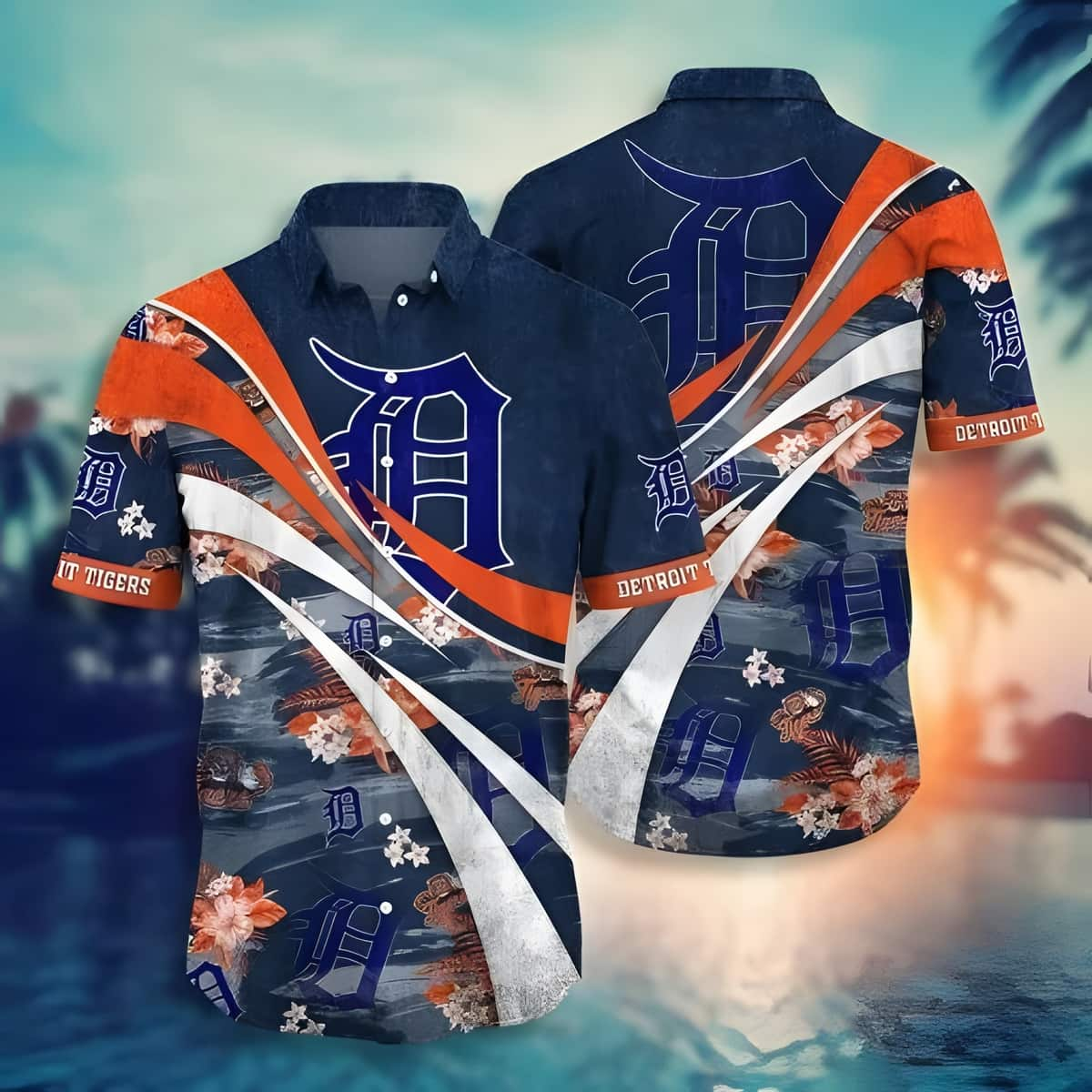 Detroit Tigers Hawaiian Shirt Orange Hibiscus Pattern Detroit