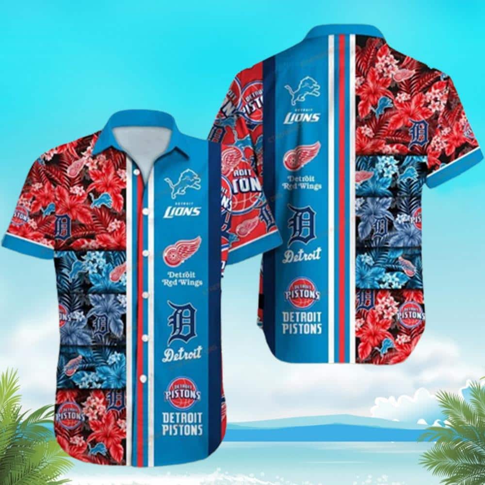 MLB Detroit Tigers Hawaiian Shirt Red Wings Lions Pistons Aloha Beach Gift For Baseball Spirit