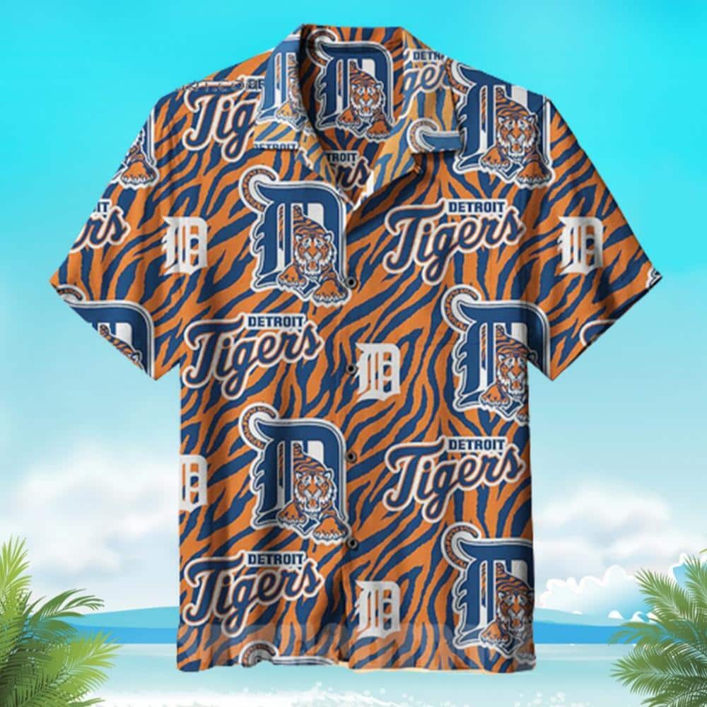 MLB Detroit Tigers Hawaiian Shirt Fashionable Tigers Tripes Pattern Baseball Fans Gift