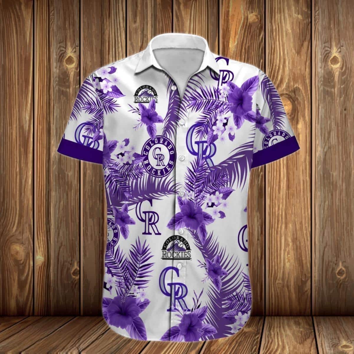 White Aloha MLB Colorado Rockies Hawaiian Shirt Purple Leaves Gift For Beach Lovers