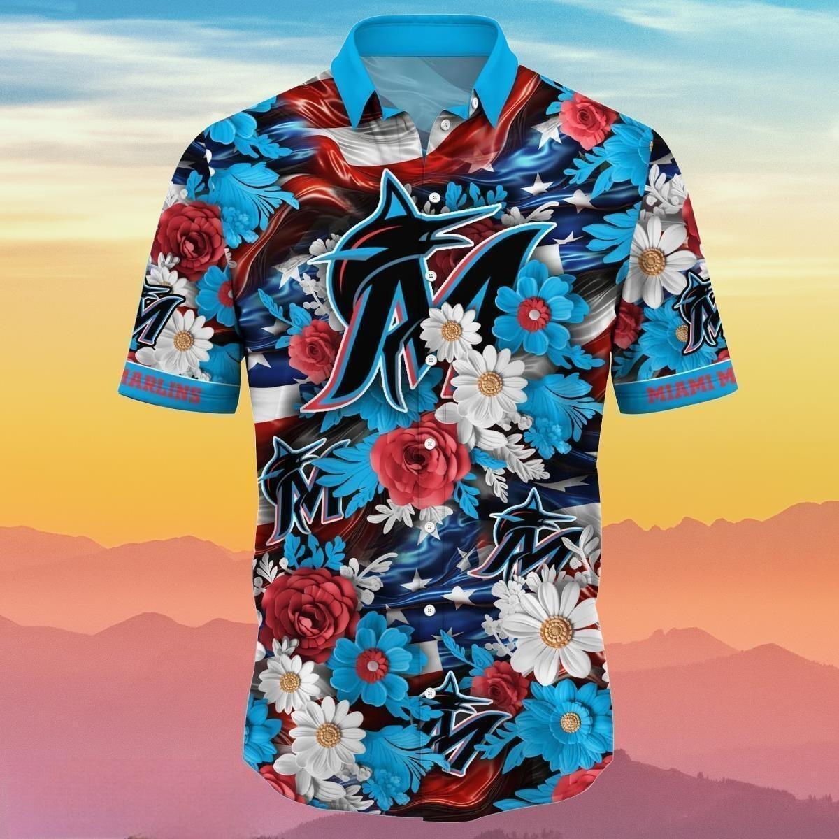 MLB Miami Marlins Hawaiian Shirt Abstract Flora Trendy Gift For Beach Trip
