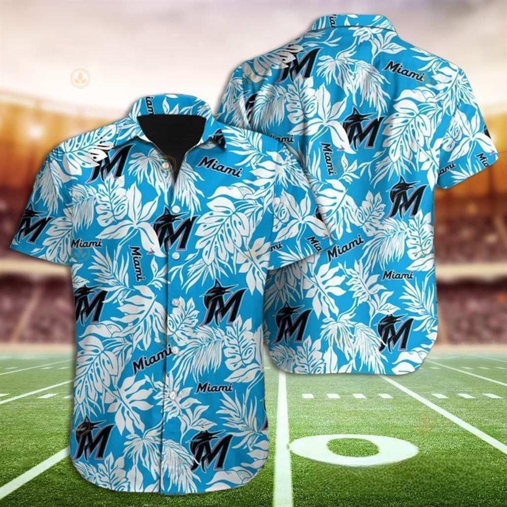 MLB Miami Marlins Hawaiian Shirt Tropical Leaves Beach Lovers Gift