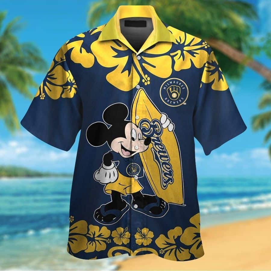 MLB Milwaukee Brewers Hawaiian Shirt Mickey Mouse Logo Trendy Summer Lovers Gift